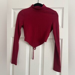 Ribbed Mock-Neck Cropped Top in Burgundy NWOT